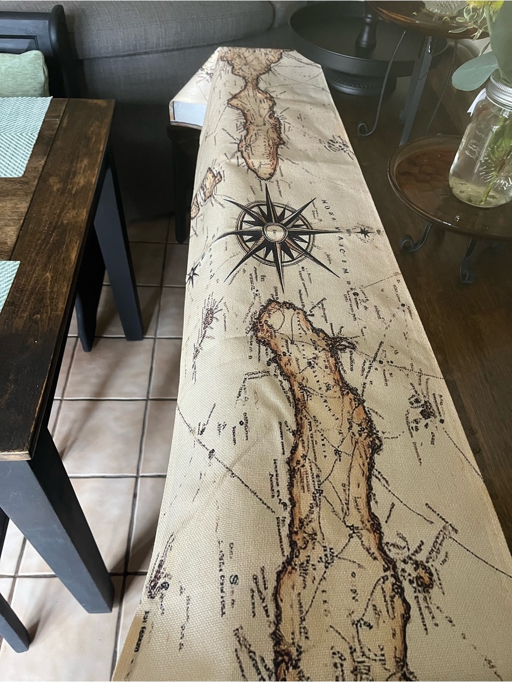 Beige Nautical Map Table Runner - Unbranded 13x72